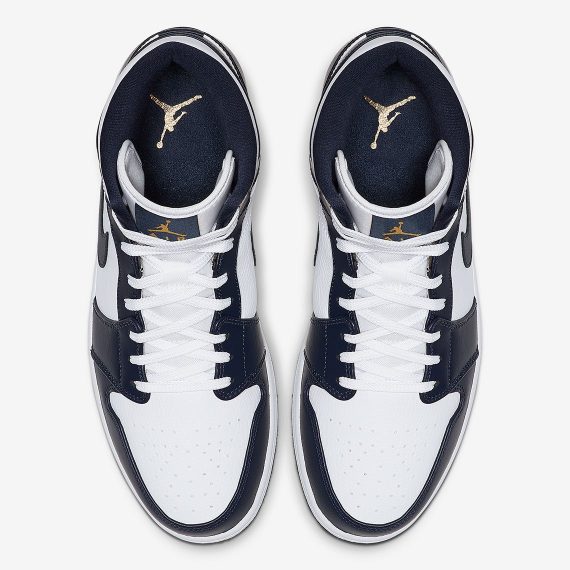 Air Jordan 1 Mid In Navy And Gold