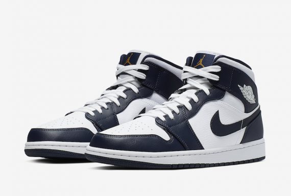 Air Jordan 1 Mid In Navy And Gold