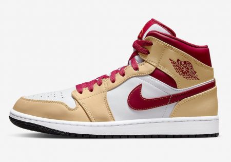 Air Jordan 1 Mid White-Cardinal Red-Light Curry