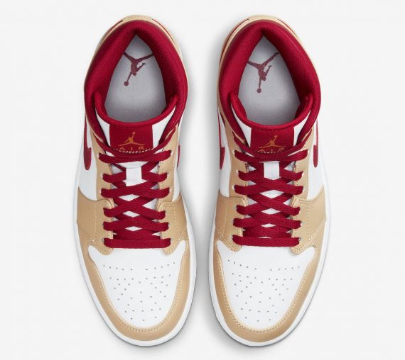 Air Jordan 1 Mid White-Cardinal Red-Light Curry