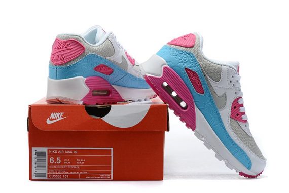 Air Max 90 White Vivid Pink Light Blue Fury