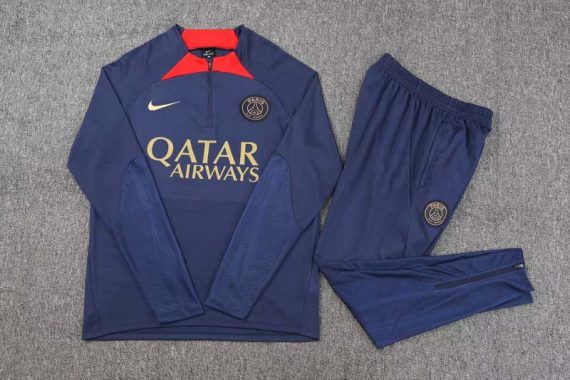 2023/2024 Psg Paris Saint-Germain Half-Pull Training Suit Navy blue Set