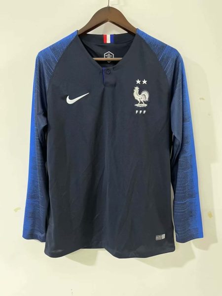 2018 Retro Long Sleeve France Home Football Shirt