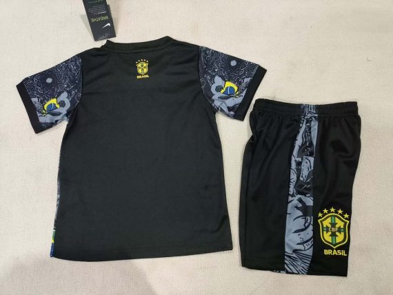 2024 Brazil Special Edition Jesus Black Gray Soccer Jersey Kids Size Suit