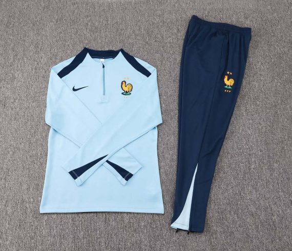 2024 France Half-Pull Training Suit Baby blue Football Shirt Set